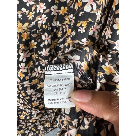 Moa Mao Blouse Women 3x Long Sleeve Black Floral V Neck Mature Boho Smocked Slee - Picture 3 of 7